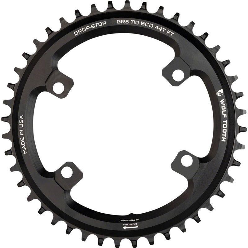 Wolf Tooth Shimano 110 Asymmetric BCD Chainring – 40t 110 Asymmetric BCD 4-Bolt Drop-Stop Flattop For Shimano GRX Cranks Black