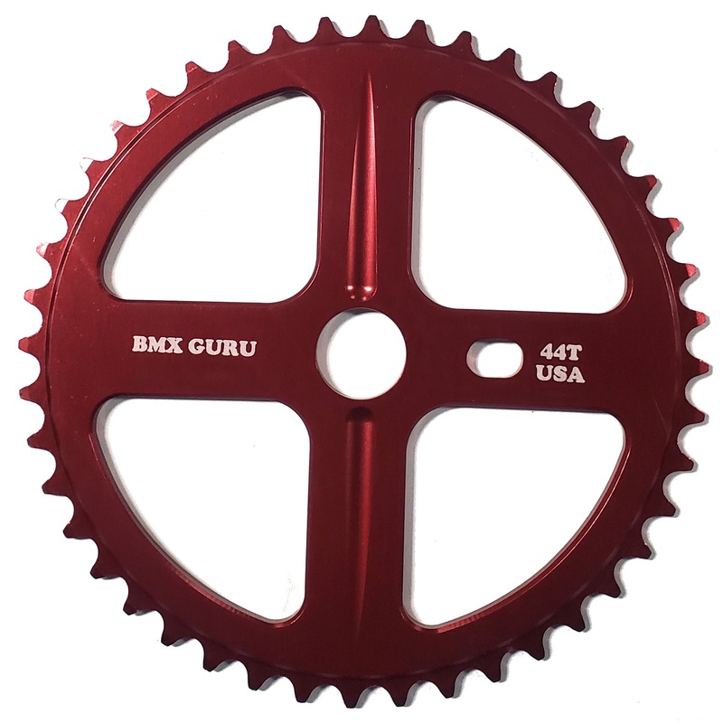 BMXGuru 44t Bolt Drive BMX Aluminum Sprocket / Chainwheel – Red – USA Made