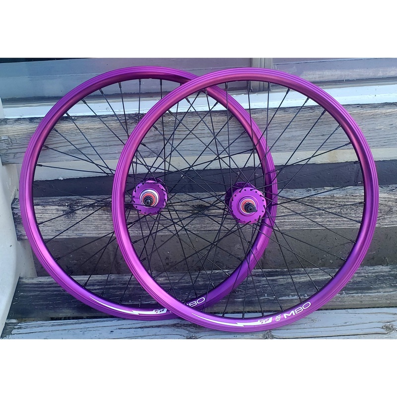 24″ TNT M80X Sealed High Flange Flip-Flop BMX Wheelset – Pair – Purple