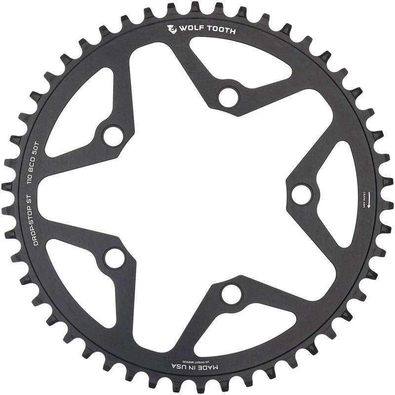 Wolf Tooth 110 BCD Gravel, CX and Road Chainring – 50t, 110 BCD, 5-Bolt, Drop-Stop ST, For Shimano HG+ and KMC 12-Speed