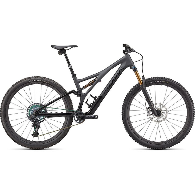 2022 Specialized Stumpjumper S-Works bike satin brushed black liquid metal / gloss black / black logos s5