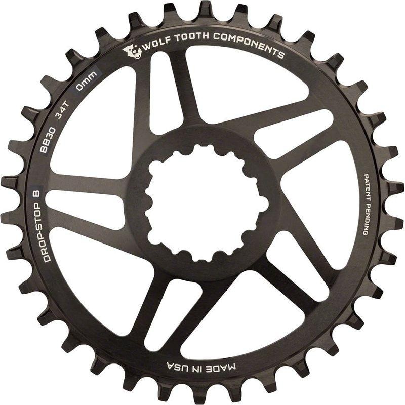Wolf Tooth Direct Mount Chainring – 34t SRAM Direct Mount Drop-Stop B For BB30 Short Spindle Cranksets 0mm Offset Black