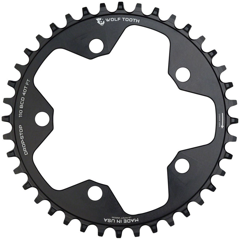 Wolf Tooth 110 BCD Cyclocross Road Chainring – 38t 110 BCD 5-Bolt Drop-Stop 10/11/12-Speed Eagle Flattop Compatible BLK