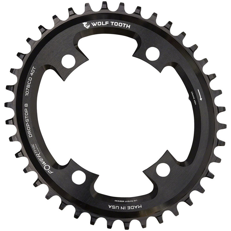 Wolf Tooth Elliptical 107 BCD Chainring – 40t Compatible SRAM 107 BCD Drop-Stop B 4-Bolt BLK