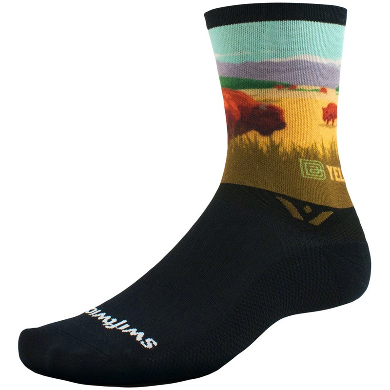 Swiftwick Vision Impression National Park Crew Socks – 6″ YLWstAnkle Bison Small