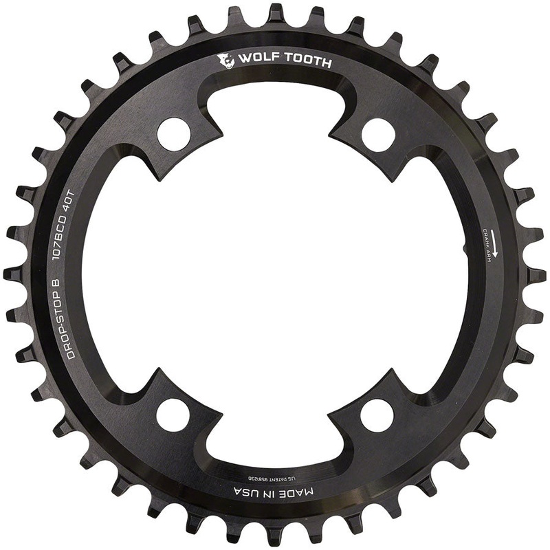 Wolf Tooth 107 BCD Chainring – 40t, Compatible with SRAM 107 BCD, Drop-Stop B, 4-Bolt, Black