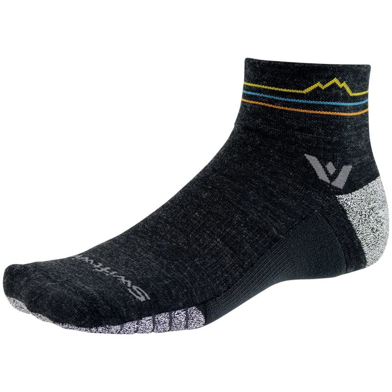Swiftwick Flite XT Trail Quarter Crew Socks – 4″ Coal Sunset Mountain Large