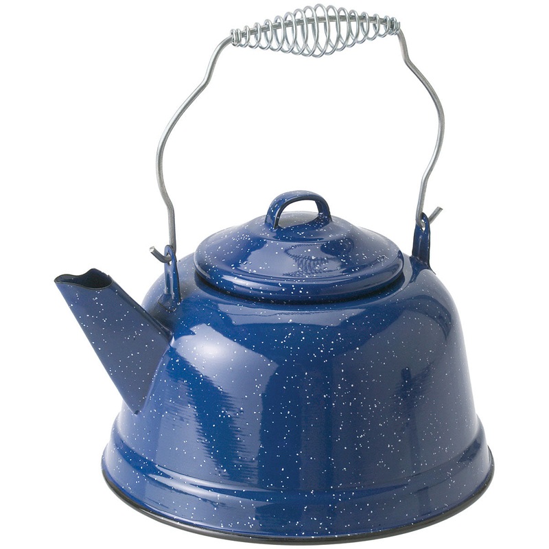 Vintage Charm: GSI Enamelware Blue Tea Kettle – 10 Cup Set for Stylish Tableware
