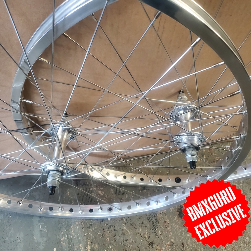 26″ 7X Lite style Sealed Low Flange BMX Wheels – Pair – Polished w/ Chrome Spokes