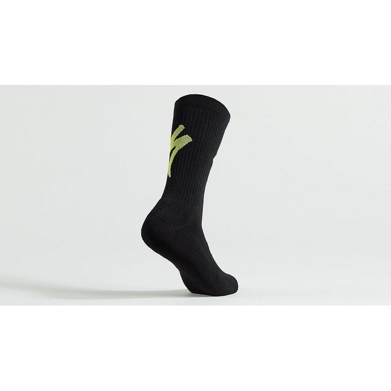 Specialized techno mtb tall logo sock black/hyper green l