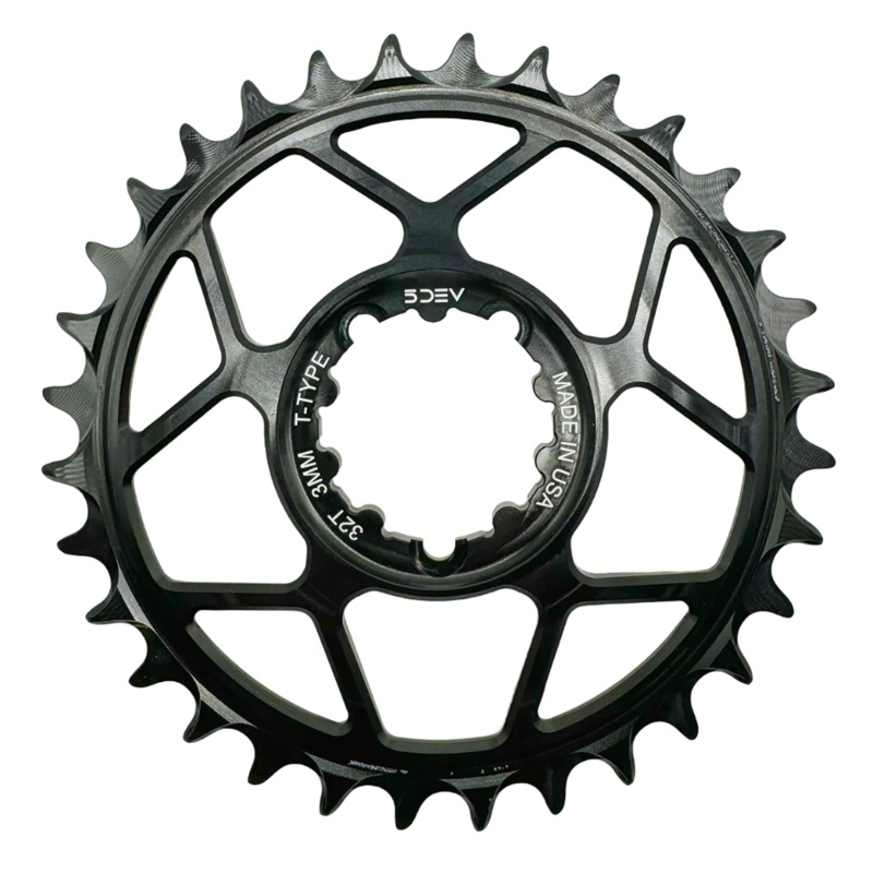 5Dev T-Type Aluminum Chainring, Black, Sram 8 Bolt, 30 Tooth, 3mm Offset