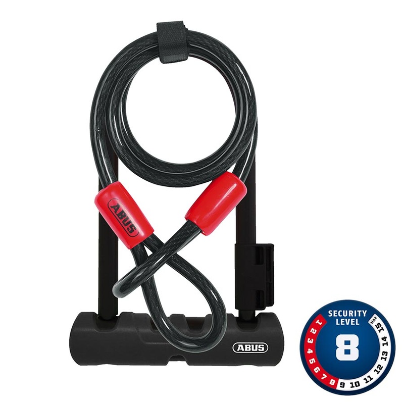 Abus Ultra Mini + Cobra Loop U-Lock Key 12mm 15.0cm x 18.0cm 5.9″ x 7.1″ SH34 Black; Cable 10mm 120cm 4