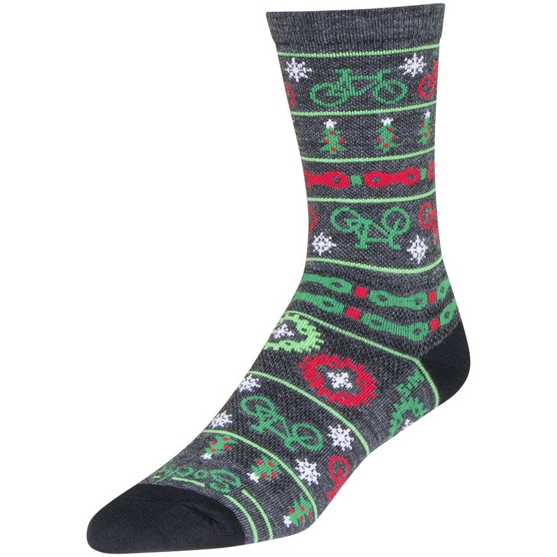 SockGuy Wool Ride Merry Crew Socks – 6″ Gray/Red/Green Large/X-Large
