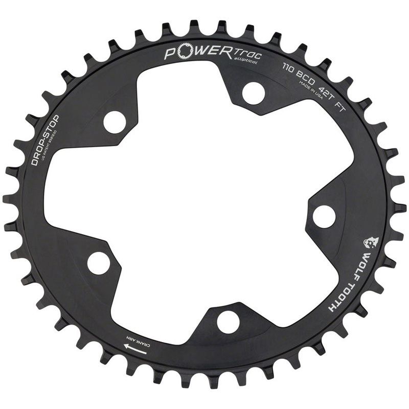 Wolf Tooth Elliptical 110 BCD Chainring – 38t, 110 BCD, 5-Bolt, Drop-Stop, 10/11/12-Speed Eagle and Flattop Compatible, Black