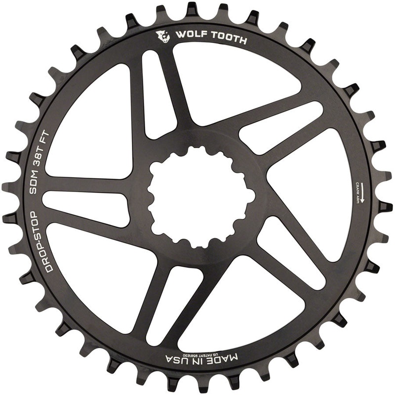 Wolf Tooth Direct Mount Chainring – 38t, SRAM Direct Mount, For SRAM 3-Bolt, 6mm Offset, Drop-Stop B, Flattop Compatible, Black