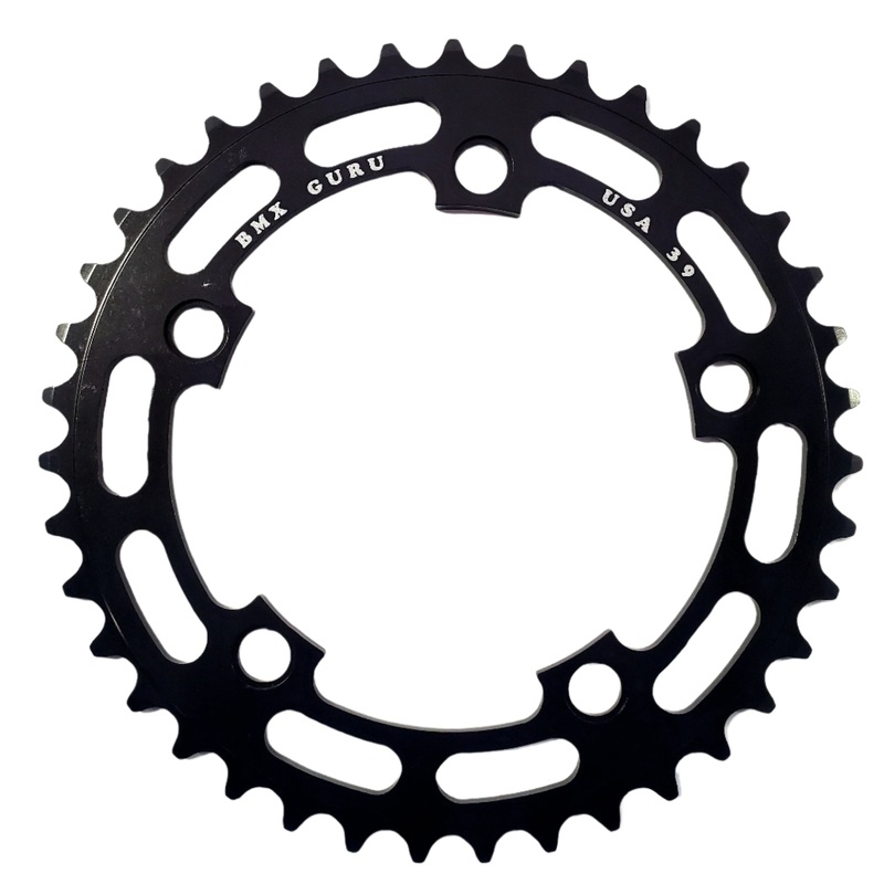 BMXGuru 39t BMX Chainring – Black – 110mm 5-bolt – USA Made