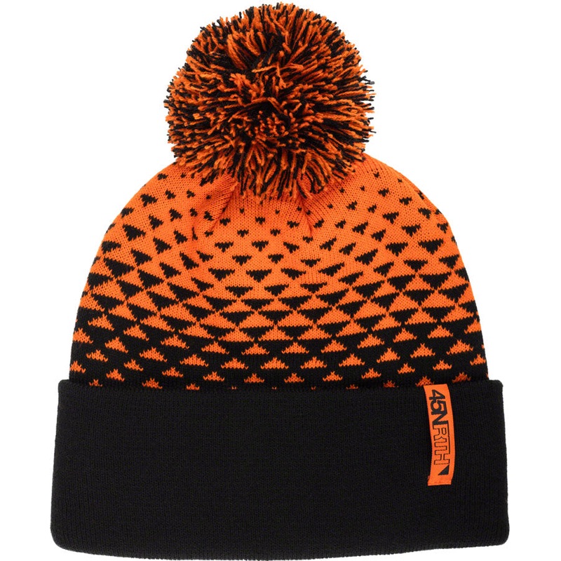 45NRTH Last Light Pom Hat – Orange, Black, One Size