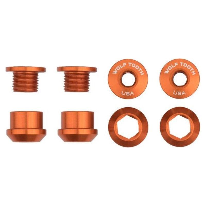 Wolf Tooth Chainring Bolts and Nuts For 1X Set Of 4 Orange 6Mm