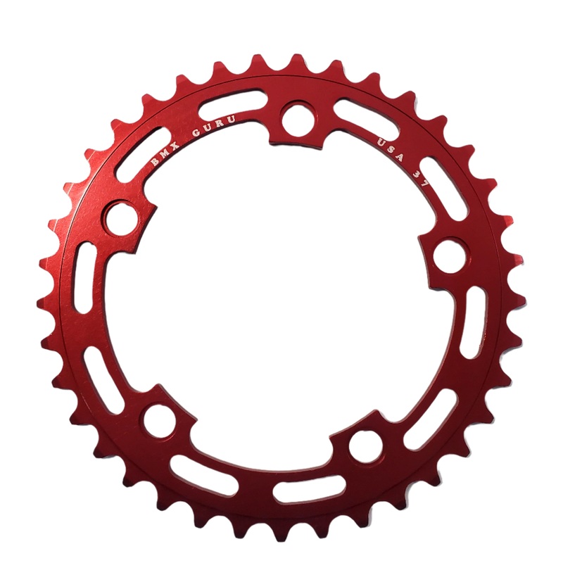 BMXGuru 37t BMX Chainring – Red – 110mm 5-bolt – USA Made