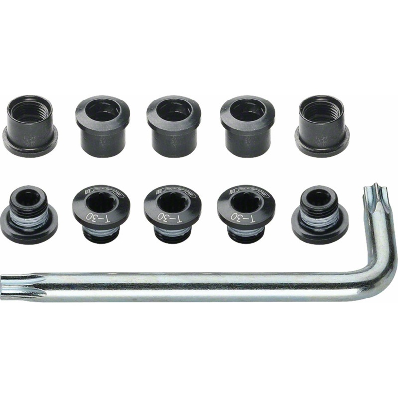 FSA Full Speed Ahead Torx T-30 Alloy Double Chainring Nut/Bolt Set with tool: Black